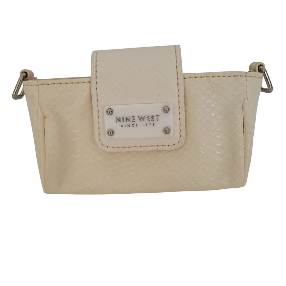 Nine West Cream Snakeskin Embossed Small Crossbody Pouch ID Window Bag